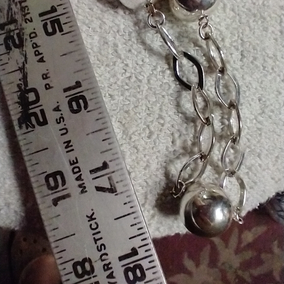 Silvertone chain link Ball bead long runway statement necklace - Picture 6 of 6